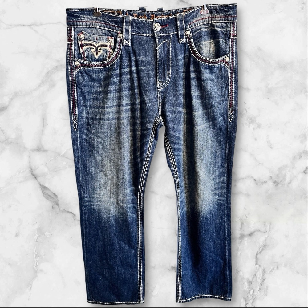 Rock Revival Men's Romell Straight Jeans Size 40x33.5 38 Blue Denim Pants